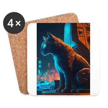 Neon Cat - The Cyberpunk Feline - Coasters (set of 4) - white - Front
