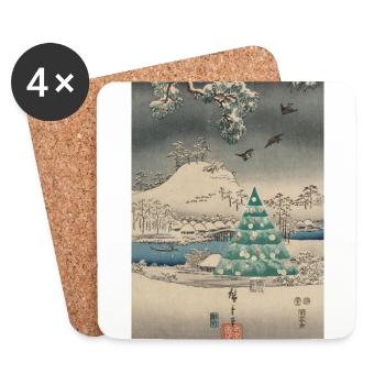 Arbre de Noël dans un paysage enneigé - Dessous de verre (lot de 4) - blanc - Devant