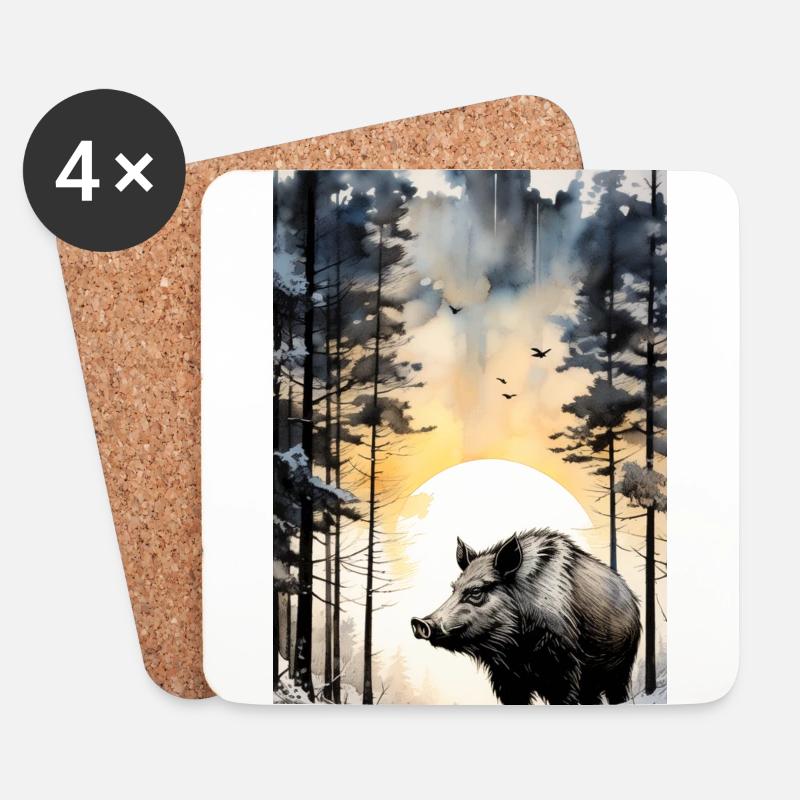 Wildschwein - Jagd - Untersetzer (4er-Set) - Weiß