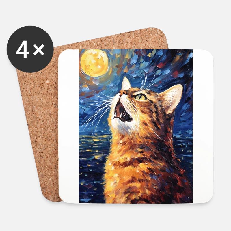 Katze - Untersetzer (4er-Set) - Weiß