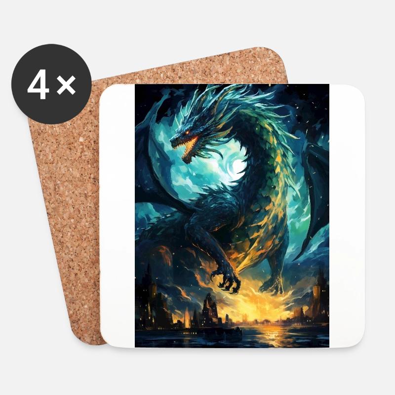 Drache - Untersetzer (4er-Set) - Weiß