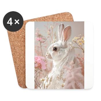 Ostern-Zauberhase – Frühlingsblüte - Untersetzer (4er-Set) - Weiß - Vorne