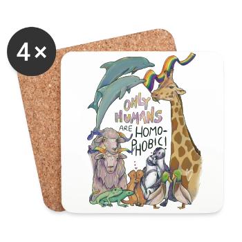 « Seuls les humains sont homophobes » Pride Animals - Dessous de verre (lot de 4) - blanc - Devant