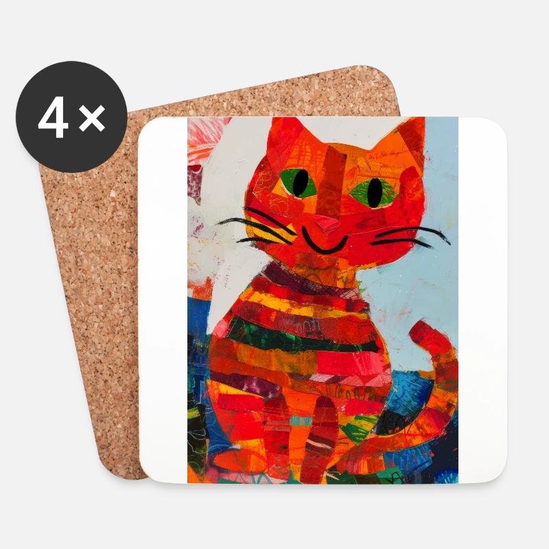 Katzen collage 0001 - Untersetzer (4er-Set) - Weiß