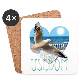 J'aime Usedom - Seagull Baltique lac de l'île - Dessous de verre (lot de 4) - blanc - Devant