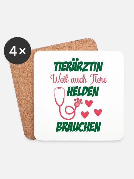 Tierarzt Geschenk Weil auch Tiere Helden brauchen - Untersetzer (4er-Set) - Weiß