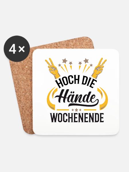 Hoch die Hände. Wochenende Geschenkidee - Untersetzer (4er-Set) - Weiß