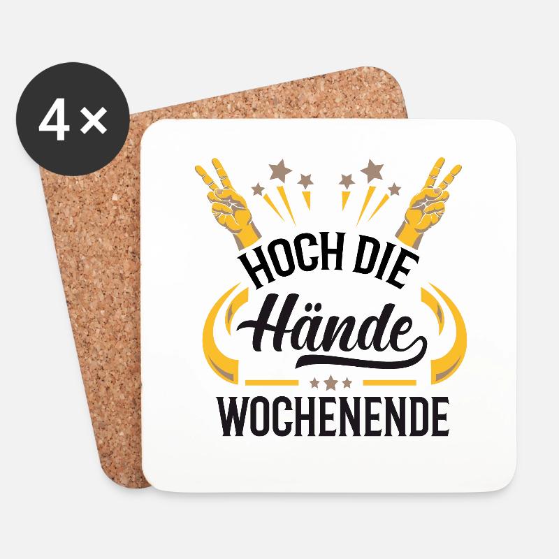 Hoch die Hände. Wochenende Geschenkidee - Untersetzer (4er-Set) - Weiß