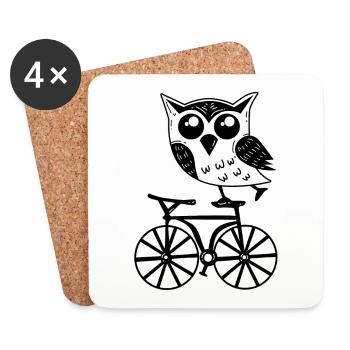 Eule Fahrrad - Untersetzer (4er-Set) - Weiß - Vorne