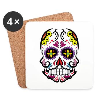 Sugar Skull Skull - Day of the Dead - Coasters (set of 4) - white - Front