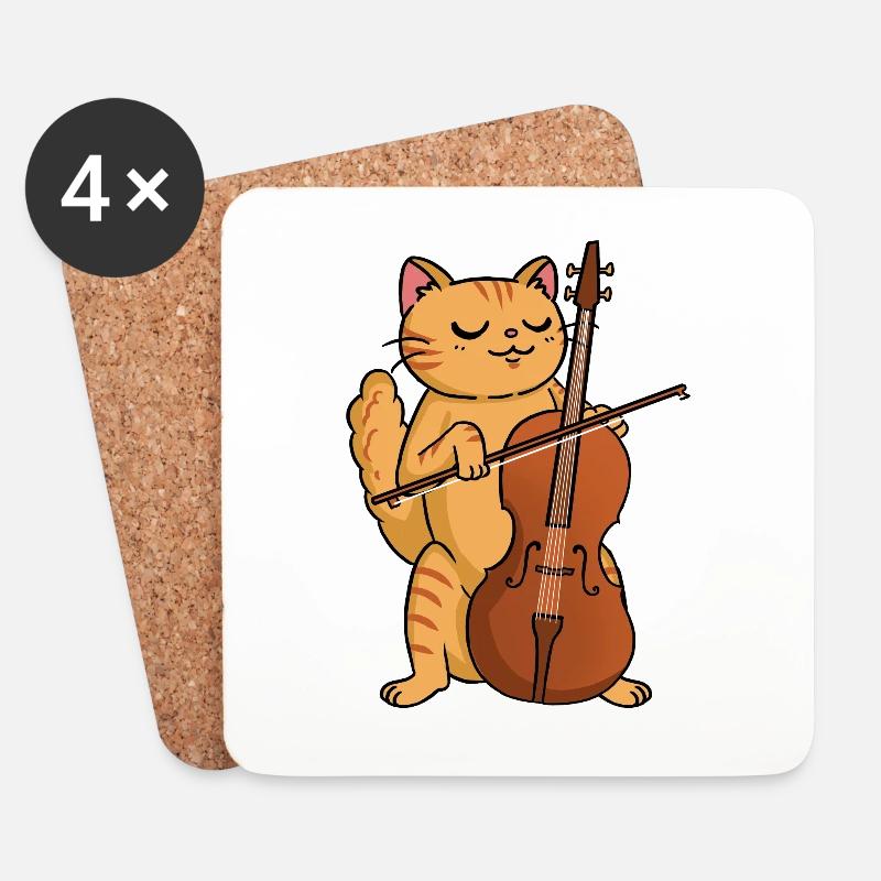 Katze mit Cello Cellisten - Untersetzer (4er-Set) - Weiß