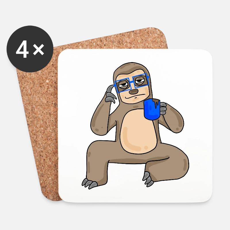 Faultier mit Brille und Kaffee - Untersetzer (4er-Set) - Weiß