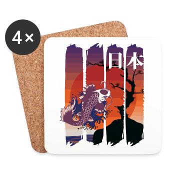 art japonais koi et soleil rouge kanji - Dessous de verre (lot de 4) - blanc - Devant