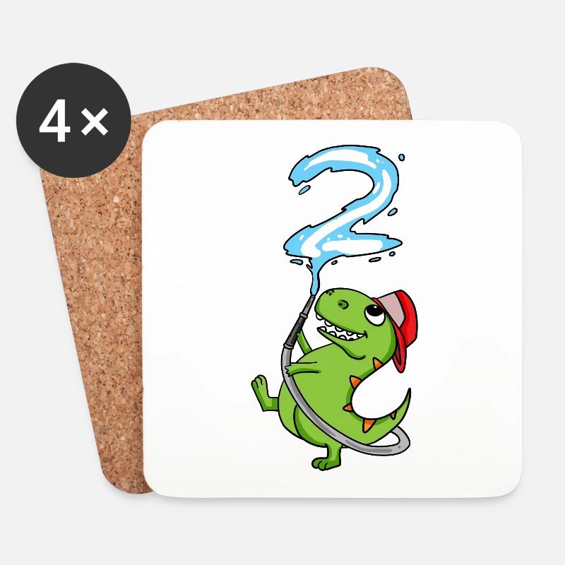 2 Geburtstag Dinosaurier Feuerwehr - Untersetzer (4er-Set) - Weiß