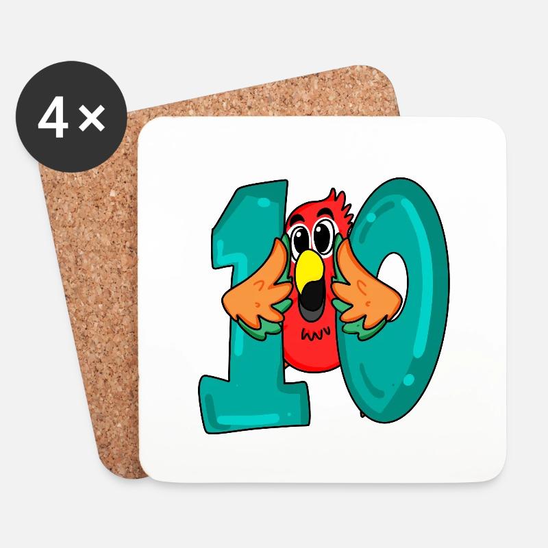 10 Geburtstag - Papagei Vogel mit der Nummer 10 - Untersetzer (4er-Set) - Weiß