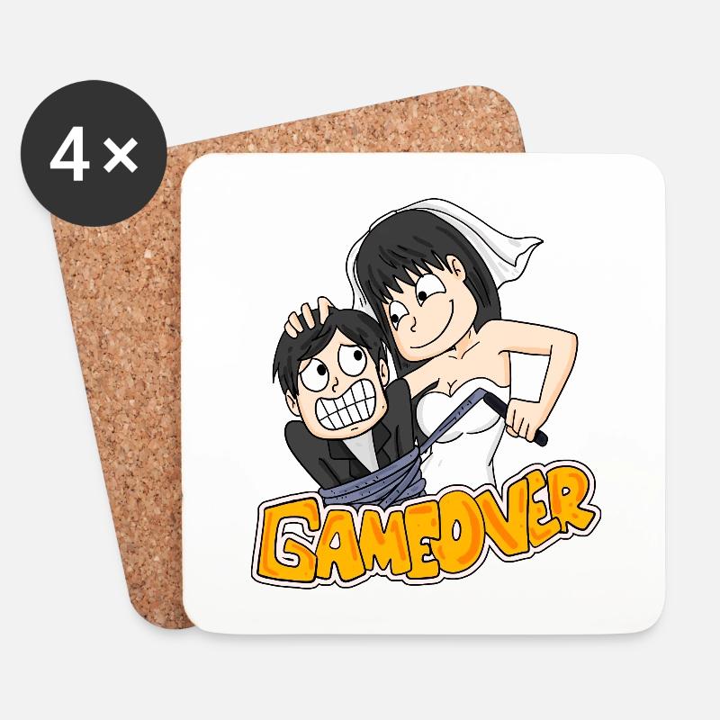 Game Over Hochzeit lustig Geschenk - Untersetzer (4er-Set) - Weiß