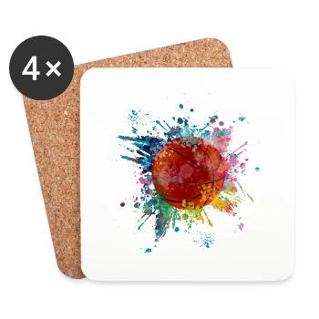 WaterFabe Color Explosion Splash Design Basketball - Coasters (set of 4) - white - Front