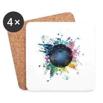 Aqueuse explosion de couleur Splash Pins Boule de Bowling - Dessous de verre (lot de 4) - blanc - Devant