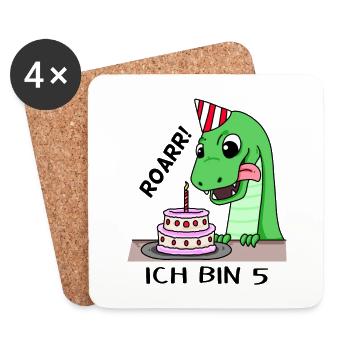5. Geburtstag Dino Geburtstag Ich bin 5 - Untersetzer (4er-Set) - Weiß - Vorne
