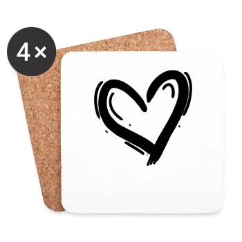 Coeur Noir - Dessous de verre (lot de 4) - blanc - Devant