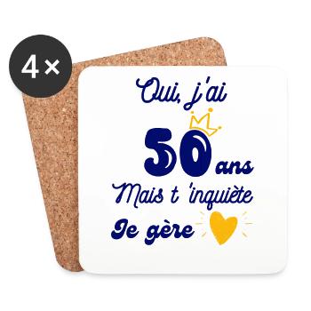 50 ans je gère - Dessous de verre (lot de 4) - blanc - Devant