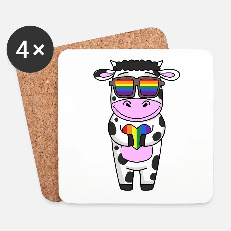 Vache Arc-en-ciel - Dessous de verre (lot de 4) - blanc