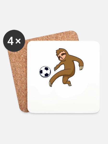 Comic Faultier spielt Fußball - Untersetzer (4er-Set) - Weiß