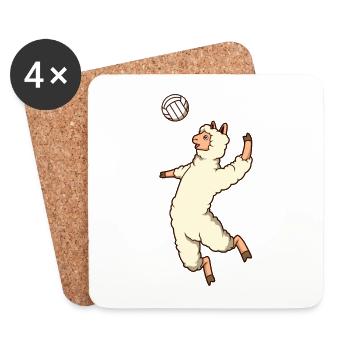 Comic Lama spielt Volleyball - Untersetzer (4er-Set) - Weiß - Vorne