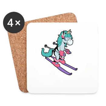 Skis Comic Unicorn - Dessous de verre (lot de 4) - blanc - Devant
