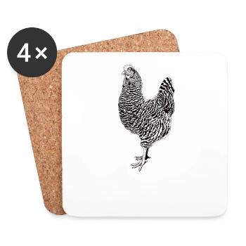 Black and white drawing of an Amrock chicken - Coasters (set of 4) - white - Front