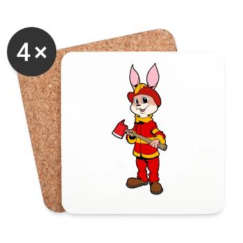 Firefighter Rabbit - Coasters (set of 4) - white - Front