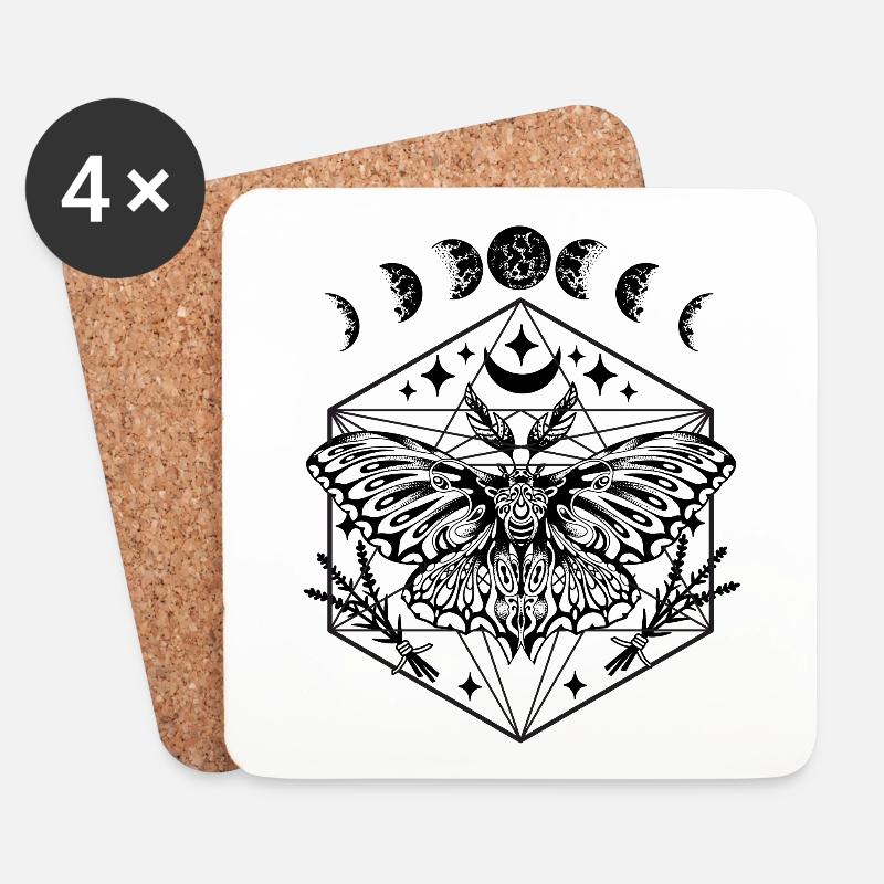 Motte mit Mondphasen Tarot Fantasy Geschenk - Untersetzer (4er-Set) - Weiß