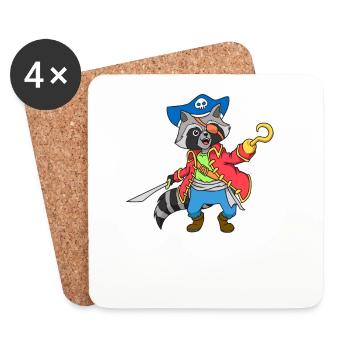 Capitaine Raton laveur - Raton laveur pirate - Dessous de verre (lot de 4) - blanc - Devant