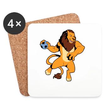 Comic Lion plays handball - Coasters (set of 4) - white - Front
