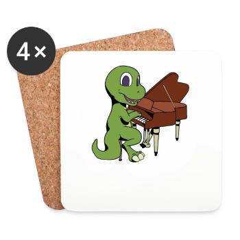 Comic TREX spielt Klavier - Untersetzer (4er-Set) - Weiß - Vorne