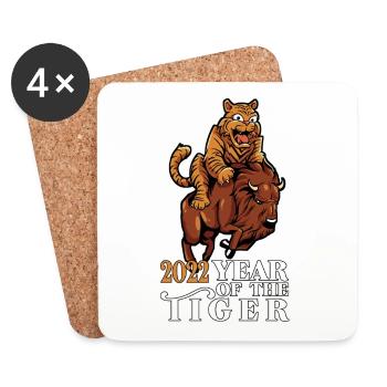 Tiger rides buffalo - 2022 year of the tiger - Coasters (set of 4) - white - Front