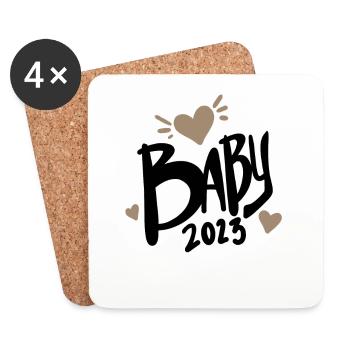 Baby 2023 - Neugeborenes 2023 Baby Geschenk - Untersetzer (4er-Set) - Weiß - Vorne