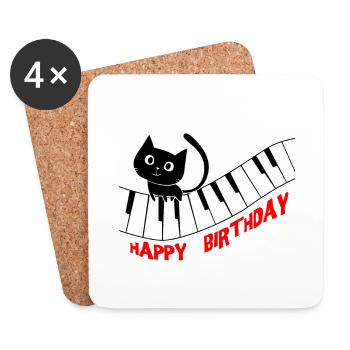 Piano Cat Piano I Funny Animals | Music Happy - Coasters (set of 4) - white - Front