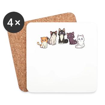 Fünf süße Kätzchen - Kawaii Katzen - Untersetzer (4er-Set) - Weiß - Vorne