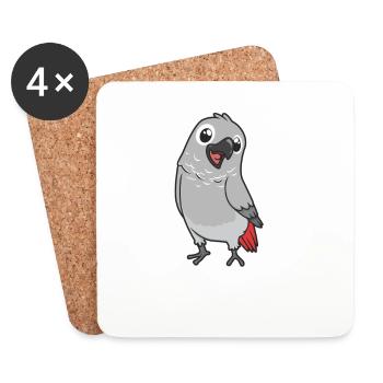 Kawaii Grey Parrot - Coasters (set of 4) - white - Front