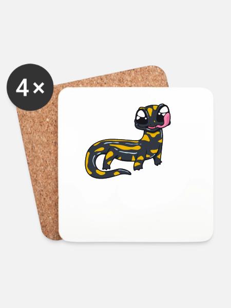 Kawaii Feuersalamander - Untersetzer (4er-Set) - Weiß