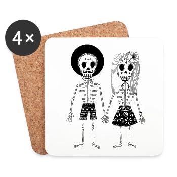 Mexique Skull Skeleton Paire De Death Festival Squelettes - Dessous de verre (lot de 4) - blanc - Devant
