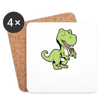 Singender Dino mit Mikrofon - TREX - Untersetzer (4er-Set) - Weiß - Vorne