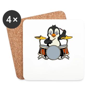 Comic Penguin plays drums - Coasters (set of 4) - white - Front