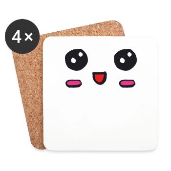 kawaii Gesicht mit offenem Lächeln - Untersetzer (4er-Set) - Weiß - Vorne