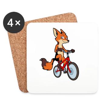 Comic Fuchs rides a bicycle - Coasters (set of 4) - white - Front