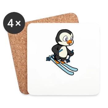 Pinguin fährt Ski - Untersetzer (4er-Set) - Weiß - Vorne