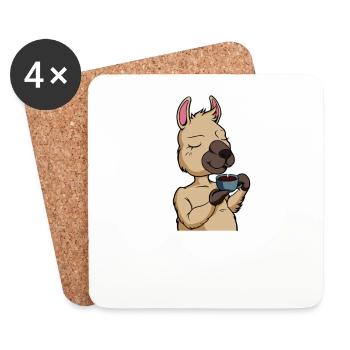 Lama drinks coffee - coffee drinker - Coasters (set of 4) - white - Front