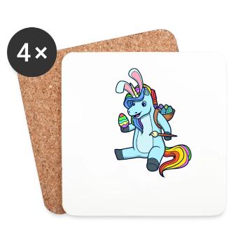 La licorne peint des œufs de Pâques à Pâques - Licorne de Pâques - Dessous de verre (lot de 4) - blanc - Devant