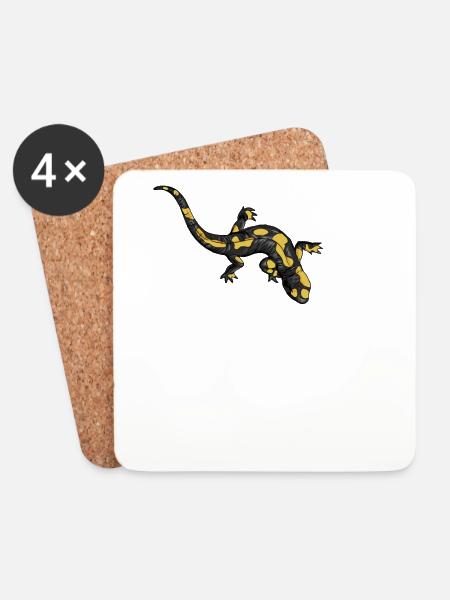 Zeichnung eines Feuersalamander - Untersetzer (4er-Set) - Weiß